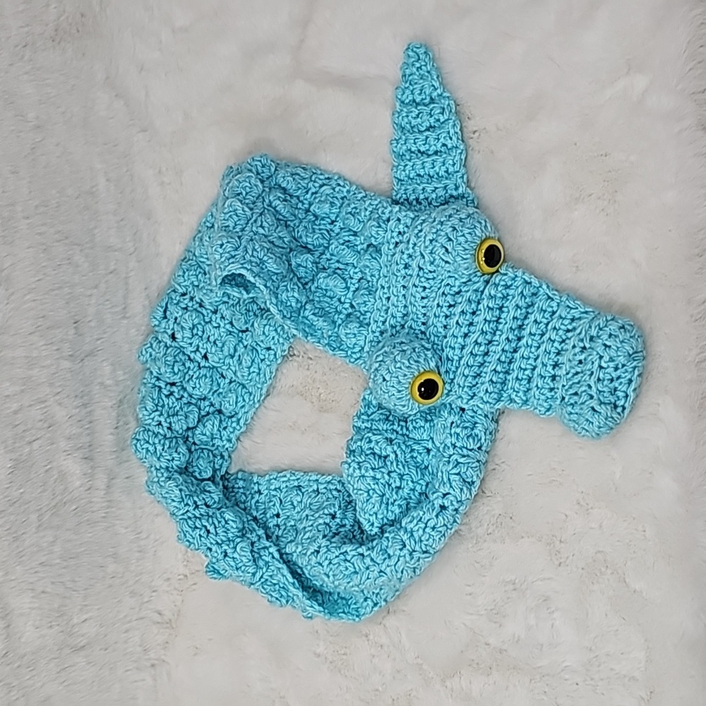 Handmade  Crochet Blue Alligator Scarf